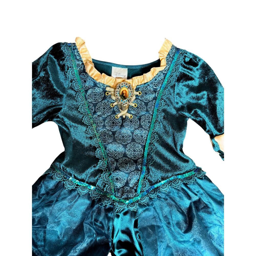 Disney Store Princess Merida Brave Deluxe Costume Dress Teal Gold Girls [S 5-6} - Picture 3 of 10